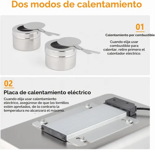 Vista 3 de ROVSUN Juego de bufé de acero inoxidable de 9 cuartos de galón con calefacción eléctrica y de combustible, servidor de catering con tapa enrollable