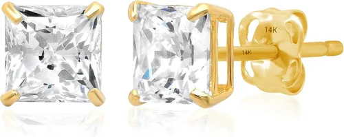 Vista 12 de 14K Gold Princess Cut Earrings embellished with Swarovski® Zirconia Blanco