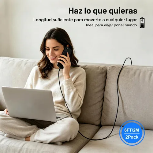 Vista 9 de Cargador de iPhone, [certificado MFi] Paquete de 2 cables Lightning de 6 pies de sincronización de datos con 2 cargadores de pared USB adaptador