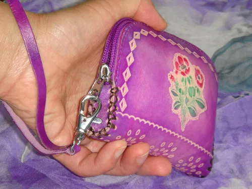 Vista 5 de Genuine Leather Change Purse,wallet,Butterfly & Flower Coin Pouch, Wristlet and .Zipper