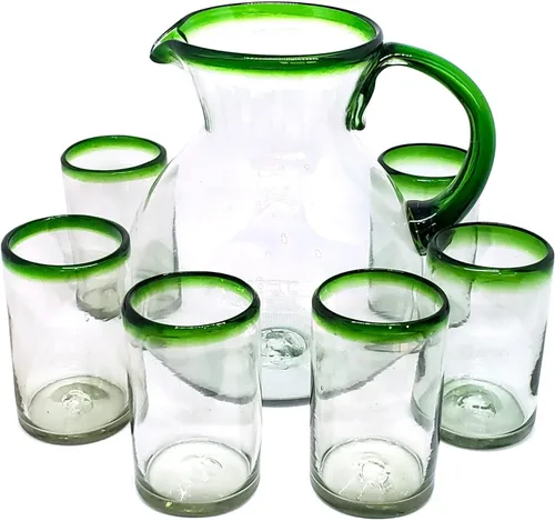 Vista 5 de Vasos de Martini con borde verde esmeralda de 10 onzas (juego de 6), vidrio reciclado, sin plomo, sin toxinas (Martini)