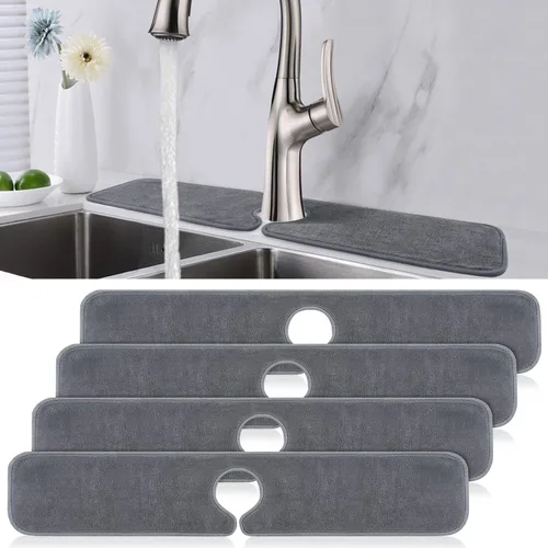 Vista 11 de PoYang Paquete de 2 Alfombrillas para Grifo de Fregadero de Cocina Protector contra Salpicaduras Corto: Alfombrilla de Microfibra Súper Absorbente