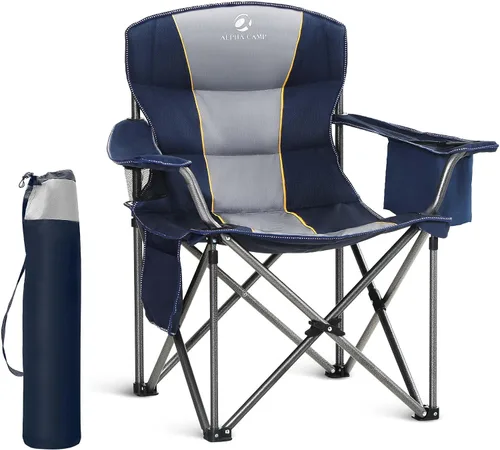 Vista 16 de LET'S CAMP - Silla de camping plegable de gran tamaño, resistente, acolchada, para exteriores, con soporte para tazas, capacidad de peso de 450