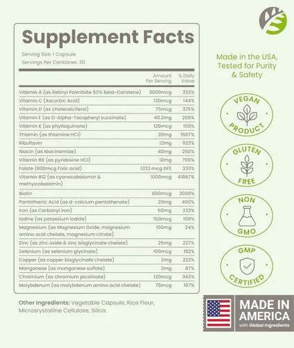 Vista 2 de BariSlim Cápsula multivitamínica bariátrica Once Daily - 60 mg de hierro - Vitamina bariátrica y suplemento para poscirugía incluyendo bypass