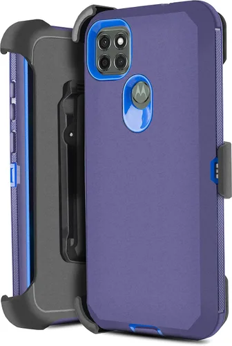 Vista 7 de Funda protectora para Motorola Moto G9 Power con protector de pantalla integrado, soporte giratorio con clip para cinturón, funda protectora