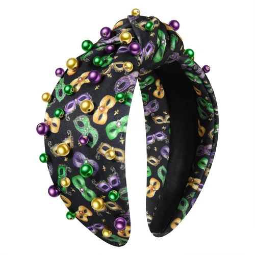Vista 13 de PHALIN Diadema de Mardi Gras para mujer, accesorios de carnaval de Mardi Gras, corona de flor de lis, diadema con diamantes de imitación y perlas