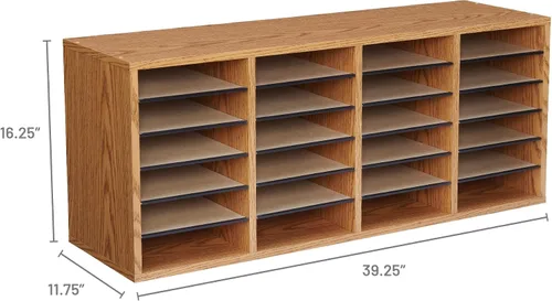Vista 3 de Scranton & Co Organizador de archivos ajustable de madera de roble medio con 24 compartimentos