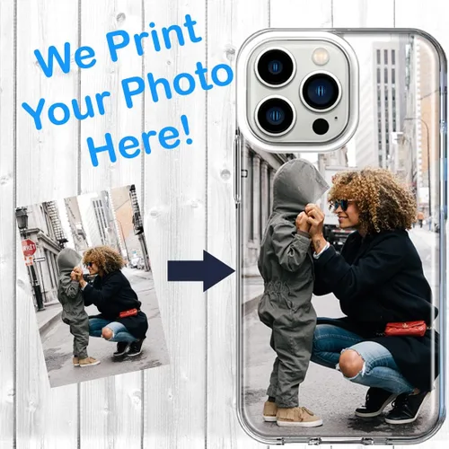 Vista 2 de Funda personalizada de doble capa para Apple iPhone 14 PRO de 6.1 pulgadas solamente, diseña tu propia funda transparente transparente para fotos