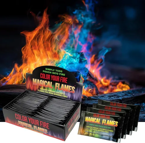 Vista 14 de Paquetes de Color de Fuego Magical Flames (Paquete de 5), Fuego Multicolor Vibrante para Hogarejos, Fogatas, Hogueras y Chimeneas - Accesorios