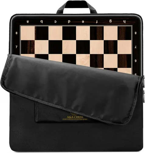 Vista 12 de A&A Tablero de ajedrez profesional de madera de 17.25 pulgadas con bolsa de almacenamiento, madera de ébano e incrustaciones de arce, cuadrados