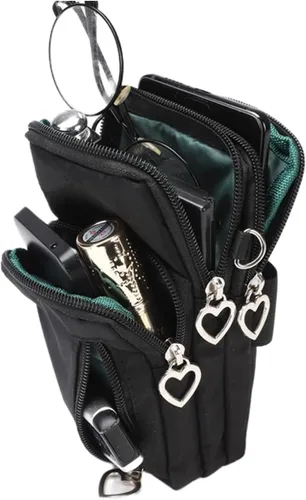 Vista 4 de JUMISEE Bolsa cruzada de 3 capas para teléfono móvil, bolsa de nailon para smartphone