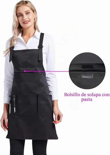 Vista 2 de Nanxson Delantal ajustable para mujer, delantal de trabajo profesional con bolsillos para herramientas CF3010 Women Apron with 4