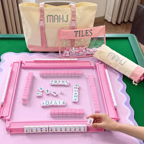 Vista 7 de Thinkday Juego completo de azulejos Mahjong americano, clásico Rosa