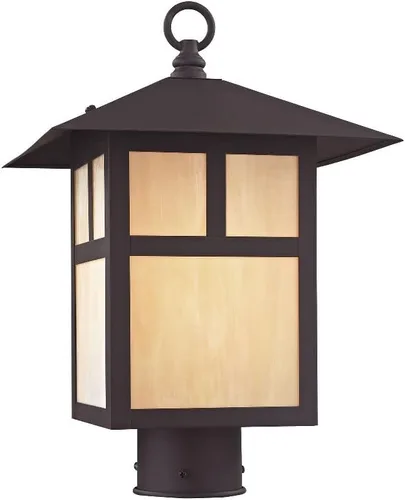 Vista 7 de Livex Lighting 2134-07 Montclair Mission 1 Light Outdoor Bronze Finish - Cabezal de poste de latón macizo con vidrio Tiffany iridiscente