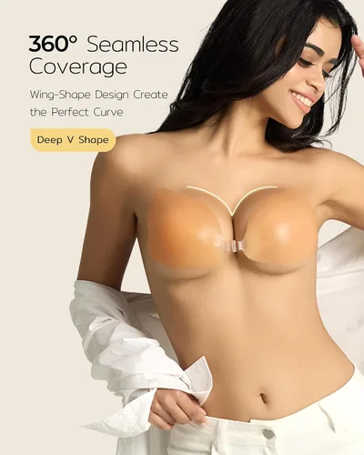Vista 5 de Sujetador adhesivo Niidor sin tirantes de silicona invisible para vestido sin espalda con 2 cubiertas de silicona, Flexión, C copa