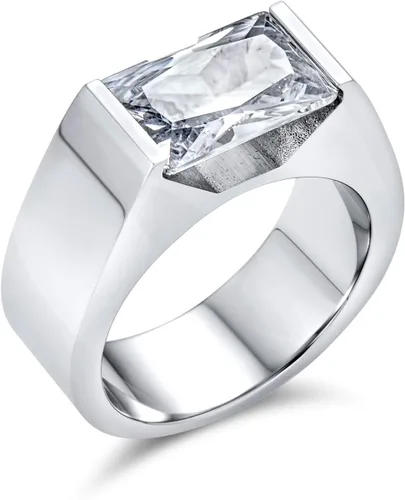 Vista 3 de Personalize Simple Geometric 4CTW - Anillo de compromiso rectangular de imitación de zafiro azul o circonita cúbica transparente, corte esmeralda