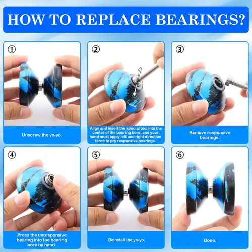 Vista 8 de YOYOSTUDIO X0312 Yoyo Profesional de Trucos Responsivo para Niños de 8-12 o Más, Yoyo de Girar con Dedo de Metal para Adultos con Kit de Rodamientos