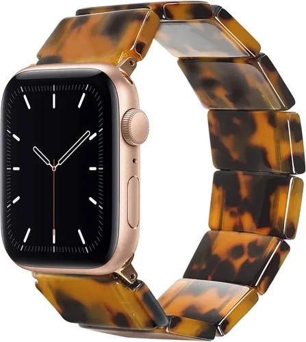 Vista 7 de Heesch - Correa de resina elástica para reloj compatible con Apple Watch para mujeres, pulsera de pulsera de tortuga para iwatch Series Negro
