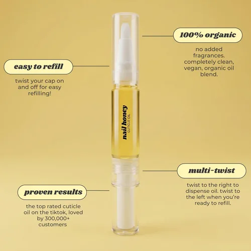 Vista 2 de Twinkled T Nail Honey - Tratamiento orgánico de fortalecimiento de uñas para el crecimiento, la fuerza y la humedad, mezcla de aceite para cutículas