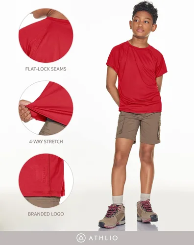 Vista 8 de ATHLIO Paquete de 2 camisetas de manga corta UPF 50+ para niños para exteriores, camiseta de natación para surf acuático, camiseta de natación UVSPF