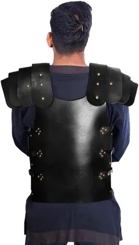 Vista 3 de The Medieval Shop - Chaleco de piel auténtica de 0.157in, armadura LARP Armor SCA Armor Medieval Armour