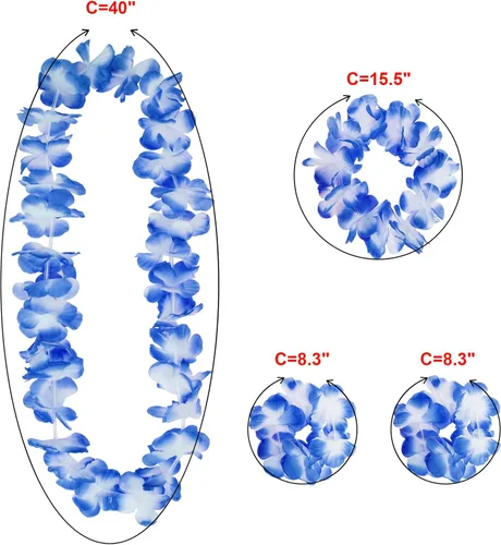 Vista 2 de PHOGARY 7 Pack Hawaiian Flower Leaf Hula Skirt Costume Accessory Kit for Hawaii Luau Party