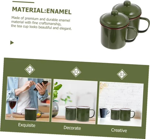 Vista 3 de jojofuny 2 tazas esmaltadas con tapa, versátiles tazas de café y jugo para acampar al aire libre, senderismo y uso doméstico, ocasiones ligeras