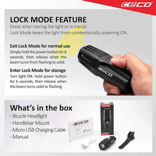 Vista 7 de CECO -Estados Unidos: Luz de bicicleta recargable USB de 1.200 lúmenes - Resistente y duradera IP67 impermeable y resistente a los impactos FL-1
