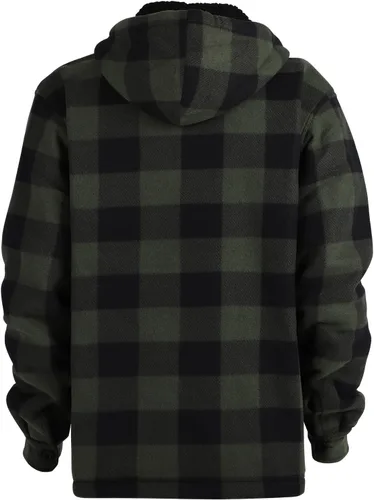 Vista 4 de Chaqueta de franela a cuadros para hombre, de felpa con capucha, de sherpa con zíper, pesada y gruesa, cálida para invierno.