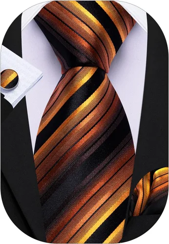 Vista 124 de Barry.Wang Juego de corbatas para hombre, corbata de seda a rayas, tejido a cuadros, gemelos formales, negocios, boda