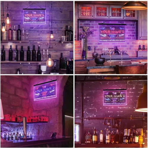 Vista 5 de Personalized Cigar Bar Lounge Tri-Color LED Neon Light Sign Customize Name Date Text Quote Font Green & Red & Yellow 13 x 8.7 Inches