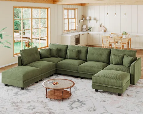 Vista 27 de LLappuil Sofá Seccional Modular con Asientos de Almacenamiento, Sofá Modular Convertible de Pana Chaise para Sala de Estar, Sofás de 5 Plazas con 3