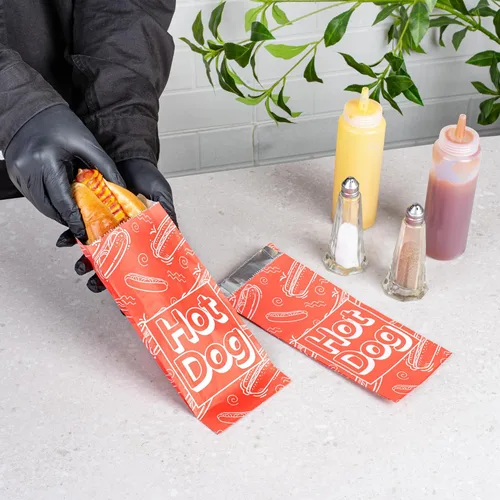 Vista 6 de Restaurantware -Bag Tek - Bolsas de comida forradas con papel de aluminio de 3.7 x 1.2 x 9.1 pulgadas, 100 envoltorios desechables para perros