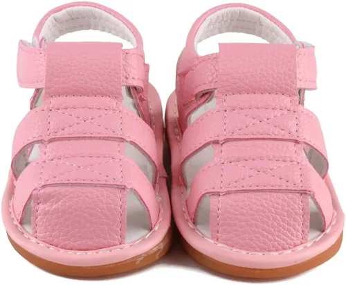Vista 6 de Sandalias chirriantes de verano para niños y niñas, puntera cerrada, antideslizantes, suela de goma premium, zapatos para primeros pasos