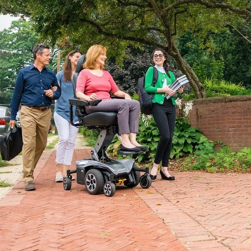 Vista 4 de Pride Mobility Jazzy Air 2 Group 2 - Silla eléctrica con baterías U-1, tracción media, silla de ruedas eléctrica motorizada para adultos, 300 libras