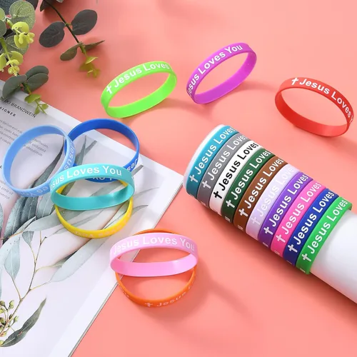Vista 2 de Jesus Loves You Silicone Wristbands Colorful Rubber Christian Bracelets for Men Women Party Favors