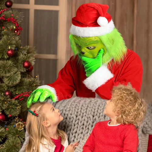 Vista 7 de WANFUY 6PCS Green Big Monster Costume For Adult Kids Deluxe Christmas Santa Costume With Mask Christmas Cosplay Costume