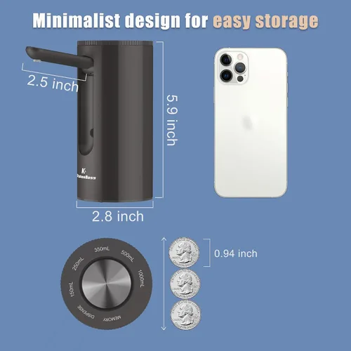 Vista 6 de KitchenBoss - Bomba automática plegable para botella de agua, color negro ónix Dispensador universal de bomba de botella de agua, apto para 1-5