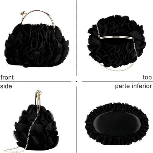 Vista 6 de Bolso de mano de noche para mujer, monederos de satén floral con cadena para bodas, fiestas, bailes de graduación Floral, Satin, with Chain, for