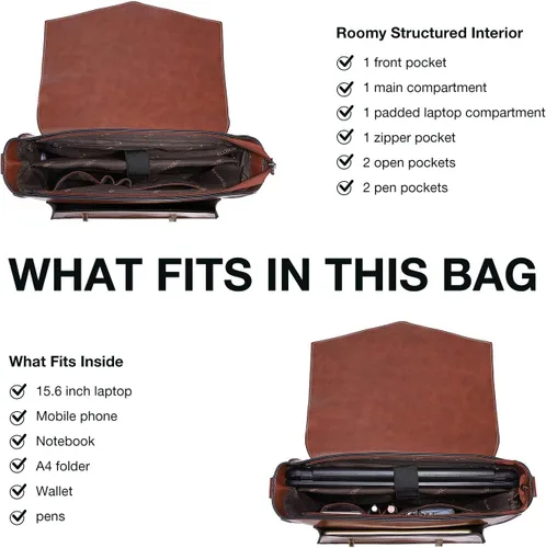 Vista 3 de ECOSUSI Mochila para mujer, maletín para computadora portátil, de cuero vegano, bolsas de trabajo para portátiles de 15.6 pulgadas, color café, 15,6