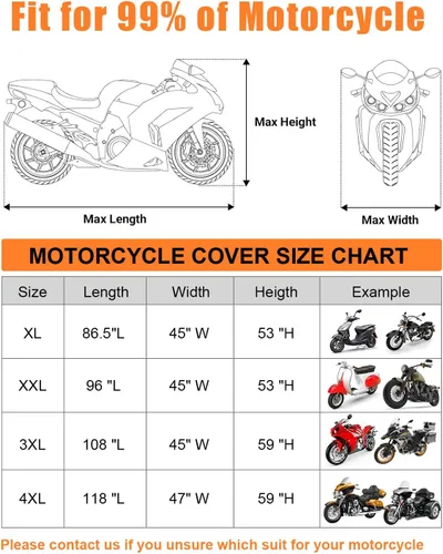 Vista 6 de Funda para motocicleta totalmente cerrada, impermeable, para almacenamiento en interiores y exteriores, resistente con tiras reflectantes, se adapta