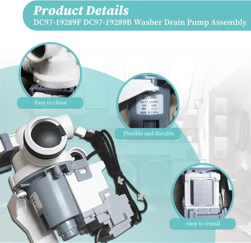 Vista 4 de DC97-19289F DC97-19289B Conjunto de bomba de drenaje para lavadora Samsung DC97-17366A, DC97-17349B, DC97-19289A, DC97-17366J, PX3516-01