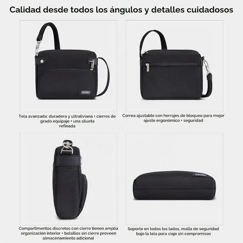 Vista 6 de Travelon - Bolso bandolera Heritage antirrobo, pequeño Negro