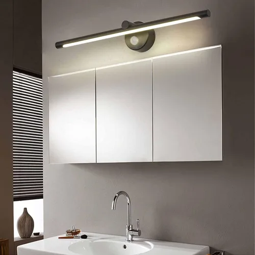 Vista 3 de Apliques de luz de pared, luz frontal de espejo negro con interruptor, luz de espejo de baño IP44 con detector de movimiento, luz LED para gabinete