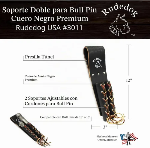 Vista 5 de Soporte doble con cordones - Cuero negro premium - Rudedog USA #3011