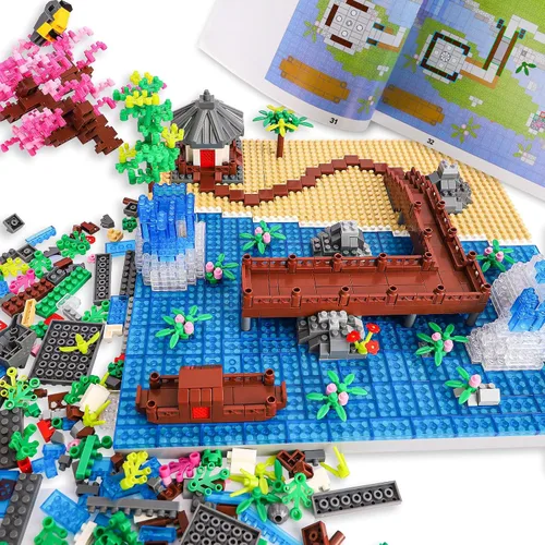 Vista 5 de Juego de construcción de árbol de cerezo en flor, bloques de arquitectura china, juego de casa Sakura japonesa, juego de bonsái para adultos, regalo
