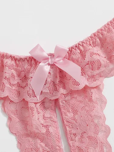 Vista 3 de Floerns Conjunto de 2 calzones de tanga de encaje sin costuras con cordones en V para mujer