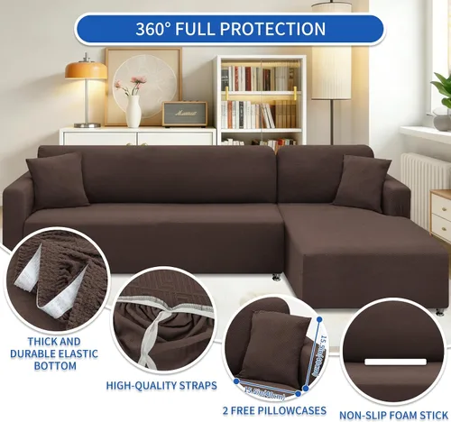 Vista 4 de XINEAGE Funda de sofá modular de alta elasticidad en forma de L, 2 piezas antideslizante con protector de muebles con 2 fundas de almohada