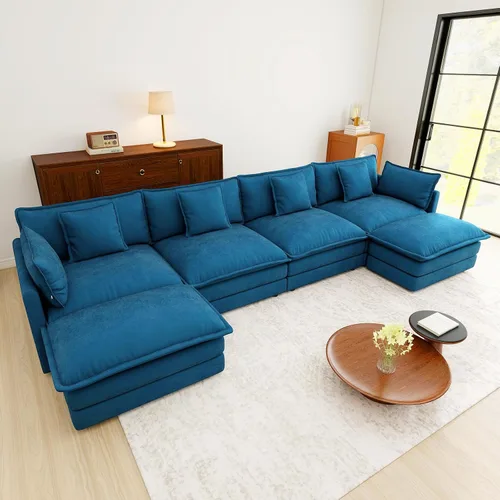 Vista 137 de Sofá Loveseat Grande en Beige y Blanco de 194.8 cm, Sofás Seccionales de 2 Plazas Grandes para Sala de Estar, Sofá Seccional Modular de Tela