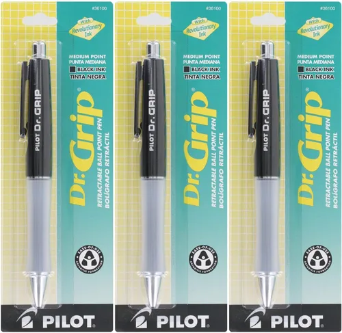 Vista 2 de Pilot Dr.Grip - Bolígrafo retráctil, punta media, tinta negra, paquete de 3 unidades (negro)